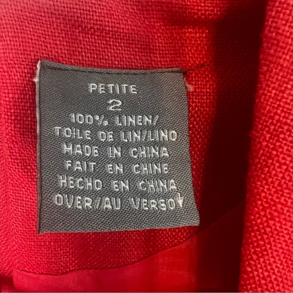 NEW Liz Claiborne 100% Linen Shift Dress Gold Studs Square Neck Petite Sz 2 Red - Picture 8 of 15